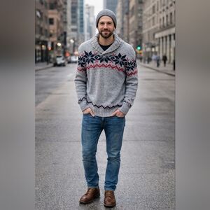Men's Gray Nordic Pattern Sweater